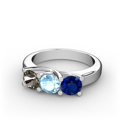 Vela Tria Yüzük - Dumanlı kuvars, akuamarin ve lab safir 18 ayar beyaz altın yüzük #1ck43js