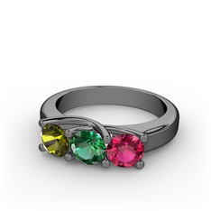 Vela Tria Yüzük - Peridot, yeşil kuvars ve rodolit garnet 925 ayar siyah rodyum kaplama gümüş yüzük #1cl8xe