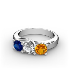Vela Tria Yüzük - Lab safir, pırlanta ve sitrin 8 ayar beyaz altın yüzük (0.5 karat) #1cmb4xq