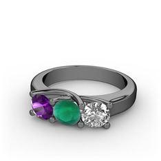 Vela Tria Yüzük - Ametist, kök zümrüt ve pırlanta 925 ayar siyah rodyum kaplama gümüş yüzük (0.5 karat) #1cpu29l