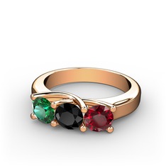 Vela Tria Yüzük - Yeşil kuvars, siyah zirkon ve garnet 925 ayar rose altın kaplama gümüş yüzük #1cpur2c