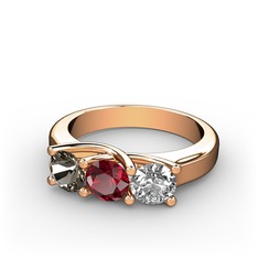 Vela Tria Yüzük - Dumanlı kuvars, garnet ve pırlanta 8 ayar rose altın yüzük (0.5 karat) #1cu5l5i