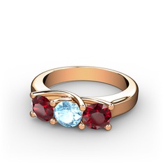 Vela Tria Yüzük - Garnet ve akuamarin 14 ayar rose altın yüzük #1cw60bv