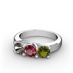 Dumanlı kuvars, garnet ve peridot 14 ayar beyaz altın yüzük