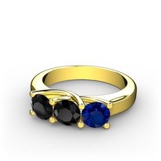 Siyah zirkon ve lab safir 18 ayar altın yüzük