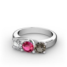 Vela Tria Yüzük - Swarovski, rodolit garnet ve dumanlı kuvars 14 ayar beyaz altın yüzük #1d1x7iz