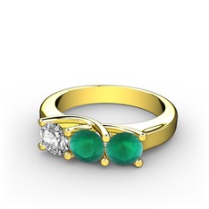 Vela Tria Yüzük - Beyaz zirkon ve kök zümrüt 8 ayar altın yüzük #1d61j6o