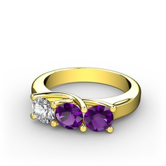 Vela Tria Yüzük - Swarovski ve ametist 925 ayar altın kaplama gümüş yüzük #1d8bev8