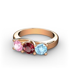 Pembe kuvars, garnet ve akuamarin 18 ayar rose altın yüzük