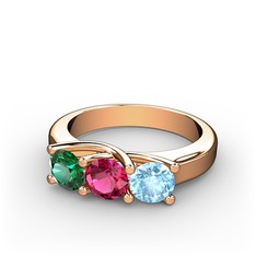 Yeşil kuvars, rodolit garnet ve akuamarin 14 ayar rose altın yüzük