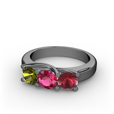 Vela Tria Yüzük - Peridot, rodolit garnet ve kök yakut 925 ayar siyah rodyum kaplama gümüş yüzük #1dannds