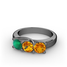 Vela Tria Yüzük - Kök zümrüt ve sitrin 925 ayar siyah rodyum kaplama gümüş yüzük #1dbhdcc