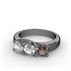 Vela Tria Yüzük - Pırlanta, swarovski ve dumanlı kuvars 925 ayar siyah rodyum kaplama gümüş yüzük (0.5 karat) #1dee4a7