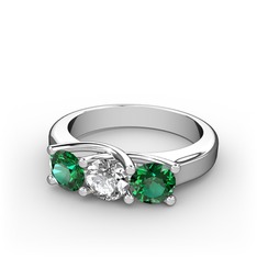 Vela Tria Yüzük - Yeşil kuvars ve pırlanta 14 ayar beyaz altın yüzük (0.5 karat) #1dk2og8