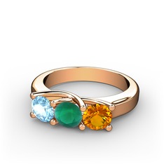 Vela Tria Yüzük - Akuamarin, kök zümrüt ve sitrin 18 ayar rose altın yüzük #1dn0osa