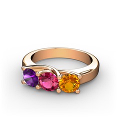 Ametist, rodolit garnet ve sitrin 14 ayar rose altın yüzük
