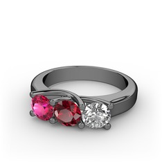 Vela Tria Yüzük - Rodolit garnet, garnet ve beyaz zirkon 925 ayar siyah rodyum kaplama gümüş yüzük #1e166vt