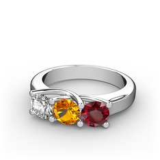 Pırlanta, sitrin ve garnet 14 ayar beyaz altın yüzük (0.5 karat)