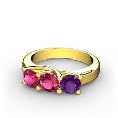 Vela Tria Yüzük - Rodolit garnet ve ametist 14 ayar altın yüzük #1ef8c4r