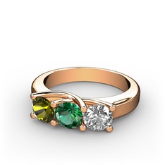 Vela Tria Yüzük - Peridot, yeşil kuvars ve swarovski 14 ayar rose altın yüzük #1em3tfg