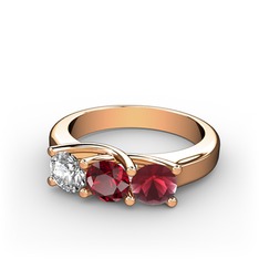 Swarovski, garnet ve kök yakut 8 ayar rose altın yüzük