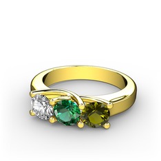Pırlanta, yeşil kuvars ve peridot 18 ayar altın yüzük (0.5 karat)