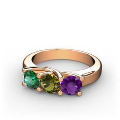 Yeşil kuvars, peridot ve ametist 8 ayar rose altın yüzük