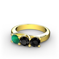 Vela Tria Yüzük - Kök zümrüt ve siyah zirkon 18 ayar altın yüzük #1eqavj3