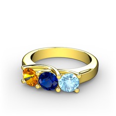Sitrin, lab safir ve akuamarin 925 ayar altın kaplama gümüş yüzük