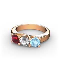 Vela Tria Yüzük - Kök yakut, pırlanta ve akuamarin 18 ayar rose altın yüzük (0.5 karat) #1eu7h8