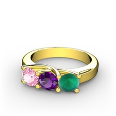 Vela Tria Yüzük - Pembe kuvars, ametist ve kök zümrüt 8 ayar altın yüzük #1ew7b07