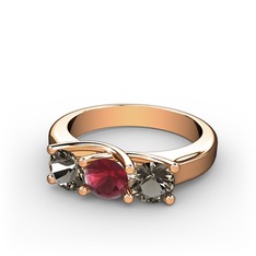 Vela Tria Yüzük - Dumanlı kuvars ve kök yakut 14 ayar rose altın yüzük #1f08yq0