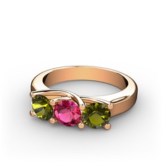 Vela Tria Yüzük - Peridot ve rodolit garnet 8 ayar rose altın yüzük #1f0e9nc