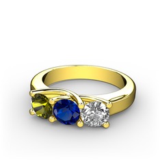 Peridot, lab safir ve swarovski 925 ayar altın kaplama gümüş yüzük