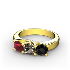 Vela Tria Yüzük - Kök yakut, dumanlı kuvars ve siyah zirkon 8 ayar altın yüzük #1f53ex6