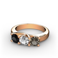 Vela Tria Yüzük - Siyah zirkon, pırlanta ve dumanlı kuvars 14 ayar rose altın yüzük (0.5 karat) #1fa1yk3