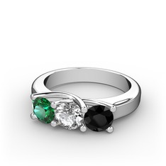 Vela Tria Yüzük - Yeşil kuvars, pırlanta ve siyah zirkon 8 ayar beyaz altın yüzük (0.5 karat) #1fejsoh