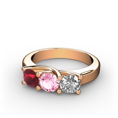 Kök yakut, pembe kuvars ve pırlanta 14 ayar rose altın yüzük (0.5 karat)