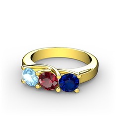 Akuamarin, garnet ve lab safir 925 ayar altın kaplama gümüş yüzük