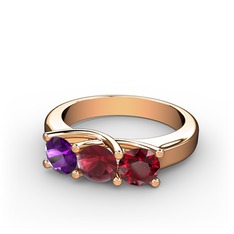 Ametist, kök yakut ve garnet 18 ayar rose altın yüzük