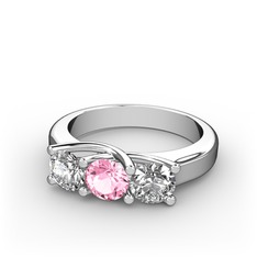 Vela Tria Yüzük - Beyaz zirkon, pembe kuvars ve pırlanta 14 ayar beyaz altın yüzük (0.5 karat) #1fkn5gi