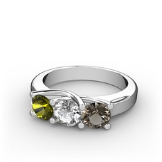 Vela Tria Yüzük - Peridot, pırlanta ve dumanlı kuvars 18 ayar beyaz altın yüzük (0.5 karat) #1flflit