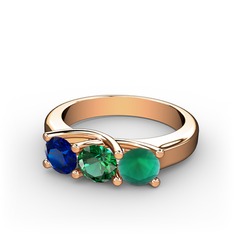 Lab safir, yeşil kuvars ve kök zümrüt 18 ayar rose altın yüzük