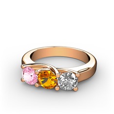 Vela Tria Yüzük - Pembe kuvars, sitrin ve swarovski 14 ayar rose altın yüzük #1fpend9