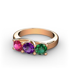 Rodolit garnet, ametist ve yeşil kuvars 14 ayar rose altın yüzük