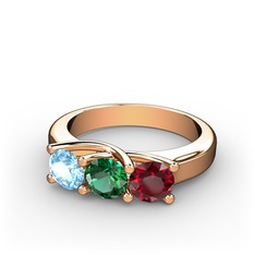 Vela Tria Yüzük - Akuamarin, yeşil kuvars ve garnet 14 ayar rose altın yüzük #1frzohh