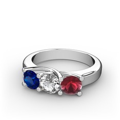 Vela Tria Yüzük - Lab safir, beyaz zirkon ve kök yakut 18 ayar beyaz altın yüzük #1fv7cq8