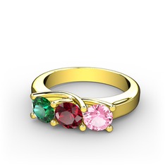 Yeşil kuvars, garnet ve pembe kuvars 8 ayar altın yüzük