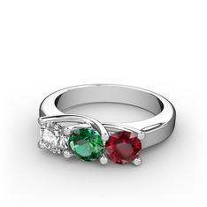 Vela Tria Yüzük - Swarovski, yeşil kuvars ve garnet 8 ayar beyaz altın yüzük #1fw19ql