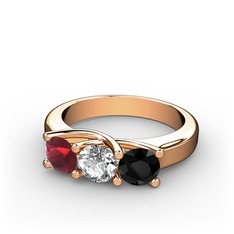 Kök yakut, swarovski ve siyah zirkon 18 ayar rose altın yüzük